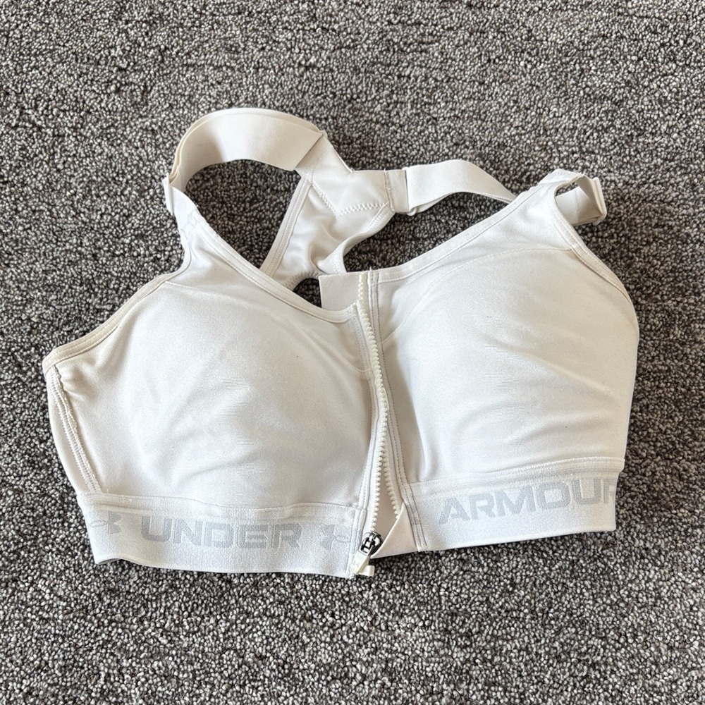 Under Armour Cream Front-Zip High Support Sports Bra
